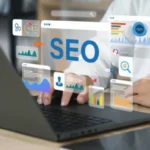 AI-powered SEO reporting dashboard showing keyword rankings, organic traffic, and actionable SEO insights.
