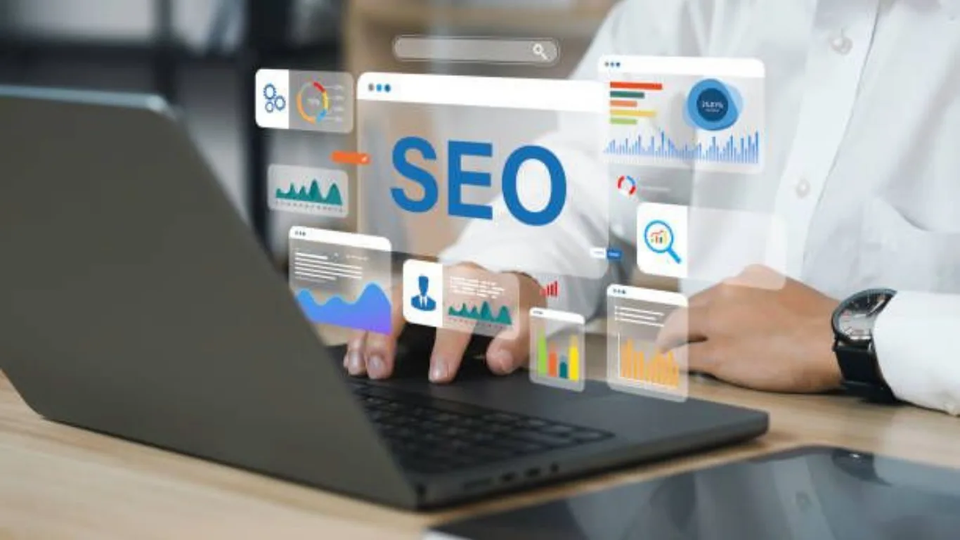 AI-powered SEO reporting dashboard showing keyword rankings, organic traffic, and actionable SEO insights.