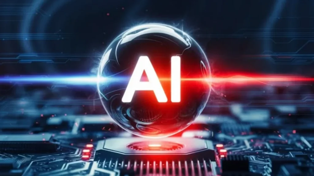 Business professional analyzing AI search optimization and digital marketing results on a laptop