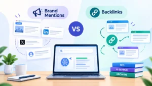 Brand mentions vs backlinks comparison for SEO and AI search visibility in 2027.