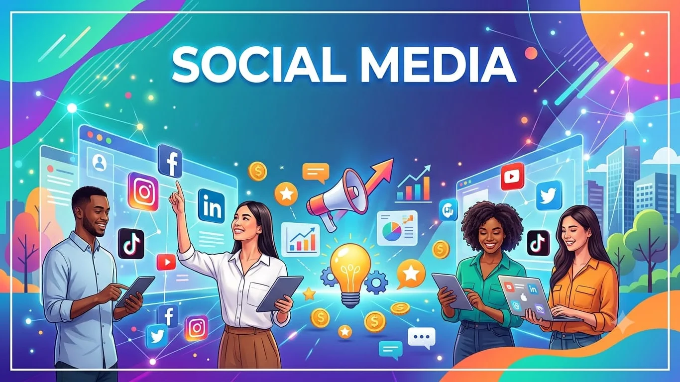 Social media marketing trends 2027 featuring video content, AI marketing, influencer partnerships, and social media analytics.