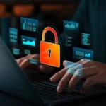 Illustration showing website security protection with a shield and lock, connected to SEO search rankings and website performance.